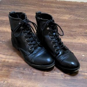 Black Lace-up Combat Boots by Madden Girl, water resistant